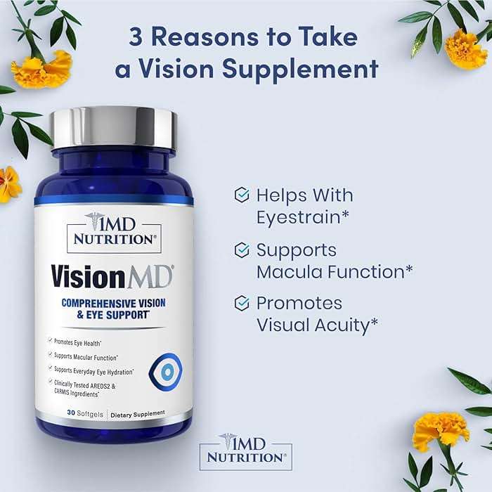 1MD Nutrition VisionMD Eye Vitamin CARMIS - Eye Supplement for Adults - with OptiLut Lutein & Zeaxanthin - Supports Vision Health Care, Everyday Eye Strain, & Occasional Dry Eye - 30 Softgels - Image 2