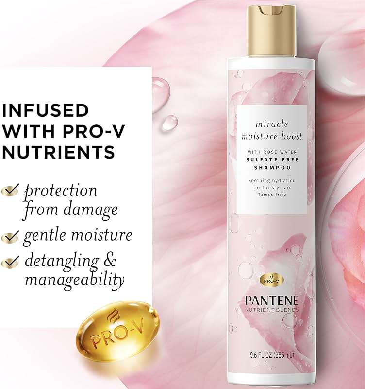 Pantene Nutrient Blends Miracle Moisture Boost Rose Water Shampoo & Conditioner Dual Pack for Dry Hair, Sulfate Free - Image 2