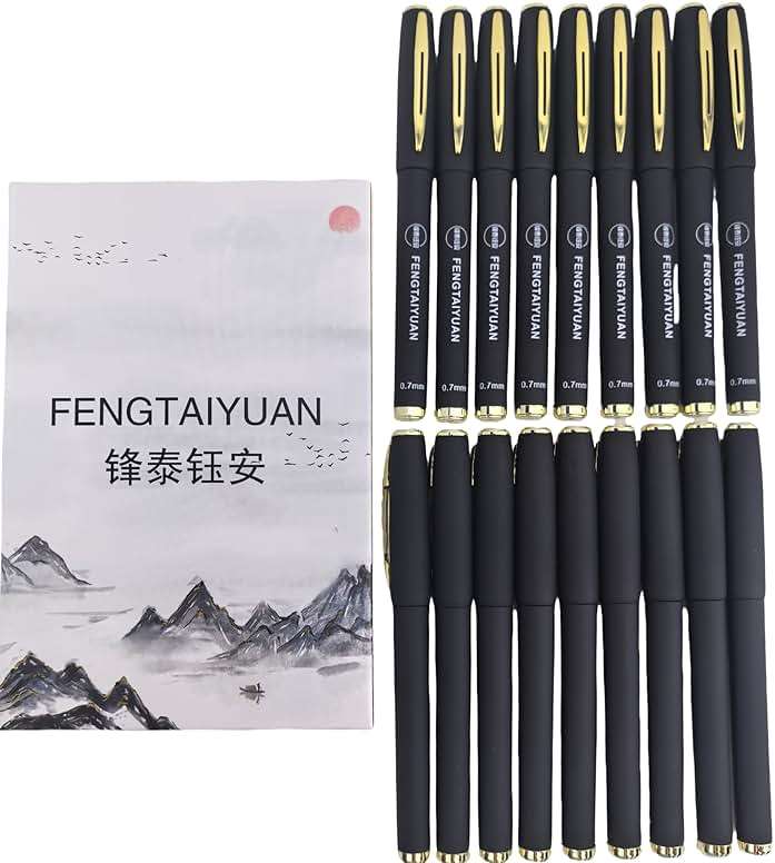 Fengtaiyuan Capped Gel Pens, 0.7mm Fine Point Quick Dry Black Ink, UV Plated Soft-Touch Thick Anti-Slip Barrel with Metal Clip, Ergonomic for Large Hands Smooth Pens for Daily Writing [Pack of 18] - Image 1