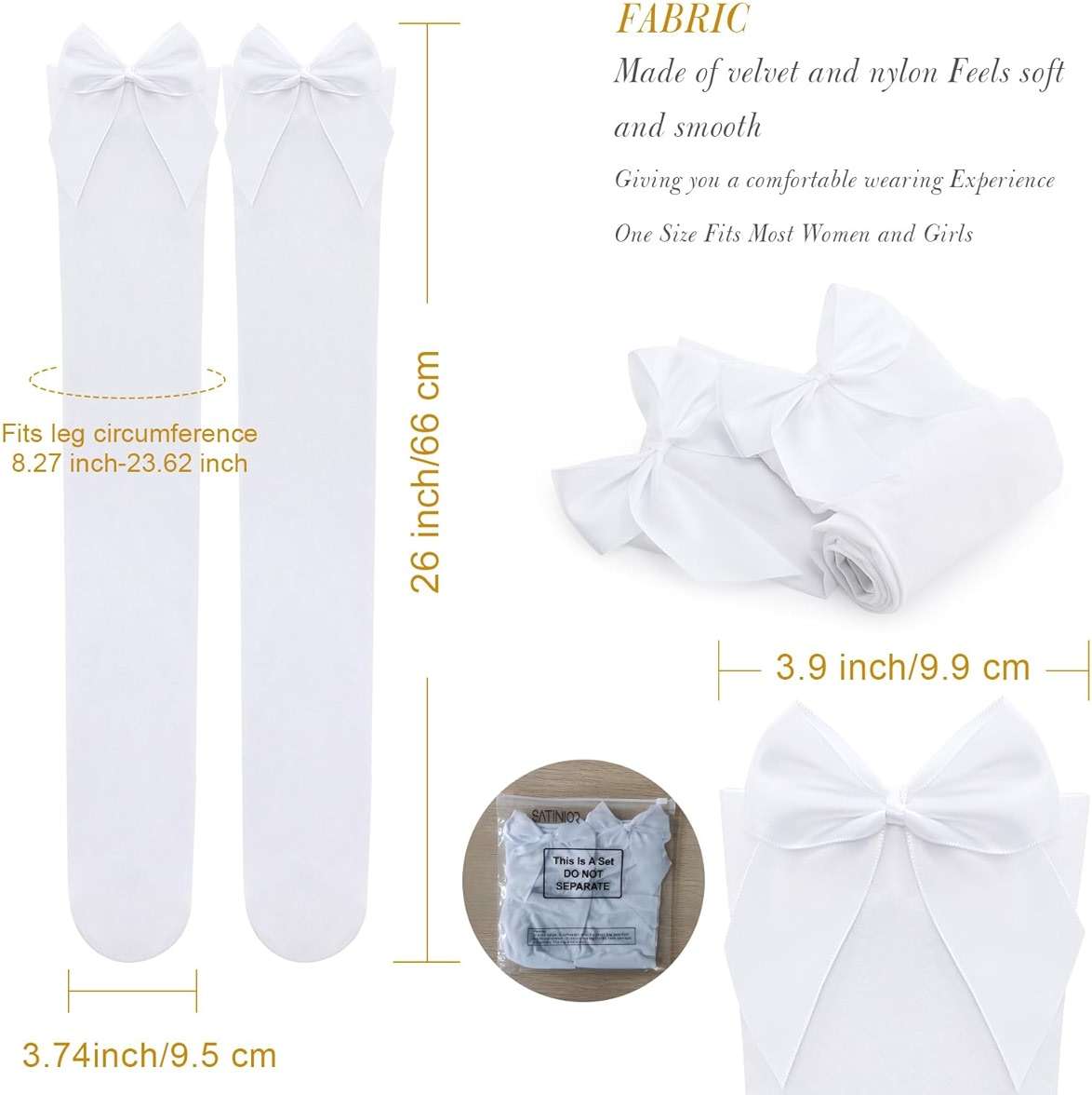 SATINIOR Knee High Socks with Bow White Stockings Black Stockings Women Thigh High Socks - Image 2