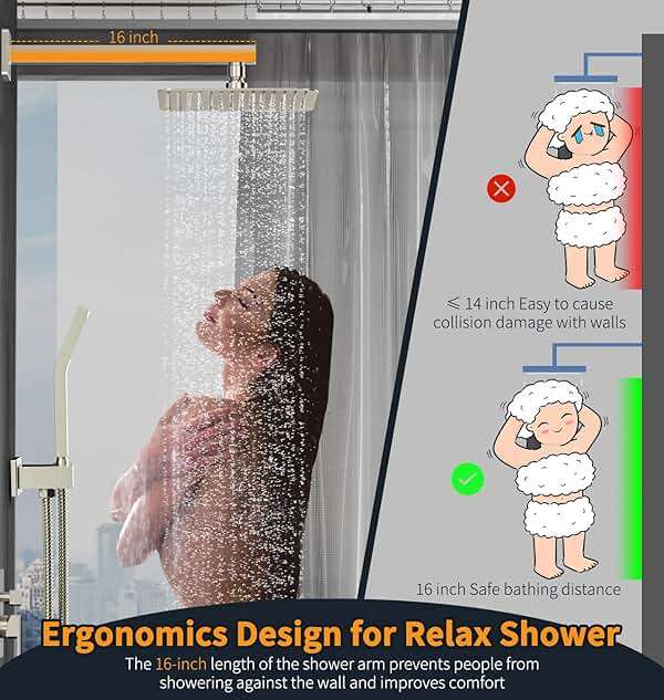 SR SUN RISE Shower Faucet Set Bathroom Square Rain Shower Head with Handheld Spray Wall Mounted Rainfall Shower Fixtures Brushed Nickel Shower Faucet Trim Repair Kits (Contain Shower Valve)10 Inches - Image 7