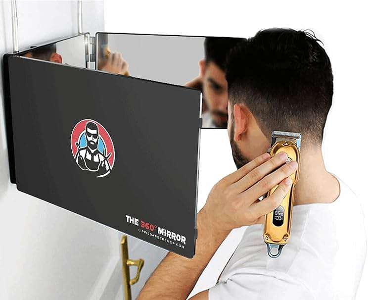 The 360 Mirror - 3 Way Mirror for Self Hair Cutting - Adjustable Trifold Barber Miror to Cut Your Own Hair - Tri Fold Self Haircut System for Men and Women Braiding - Three Sided Miror for Haircuts - Image 1