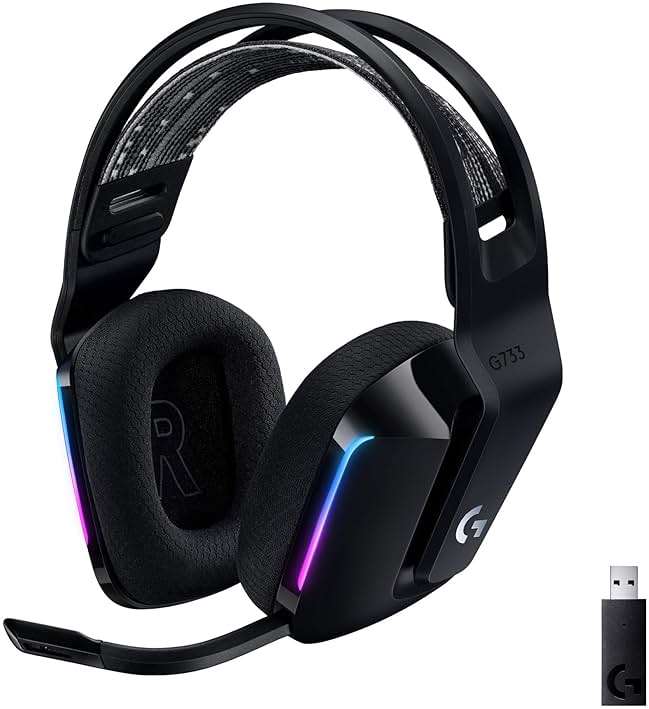 Logitech G733 Lightspeed Wireless Gaming Headset, Suspension Headband, Lightsync RGB, Blue VO!CE Mic, PRO-G Audio – Black, Gaming Headset Wireless, PC, PS5, PS4, Switch Compatible - Image 1