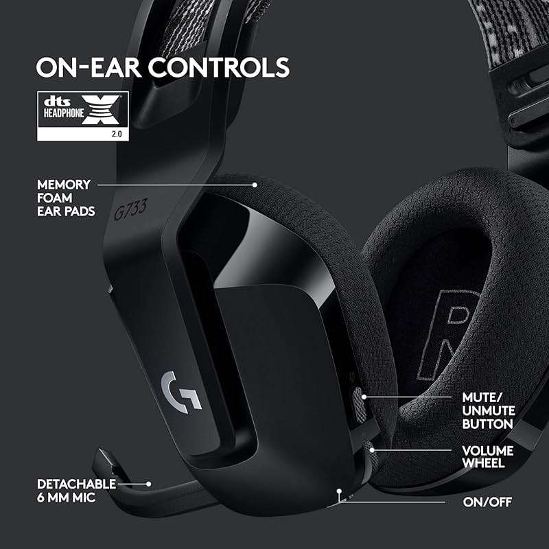 Logitech G733 Lightspeed Wireless Gaming Headset, Suspension Headband, Lightsync RGB, Blue VO!CE Mic, PRO-G Audio – Black, Gaming Headset Wireless, PC, PS5, PS4, Switch Compatible - Image 5