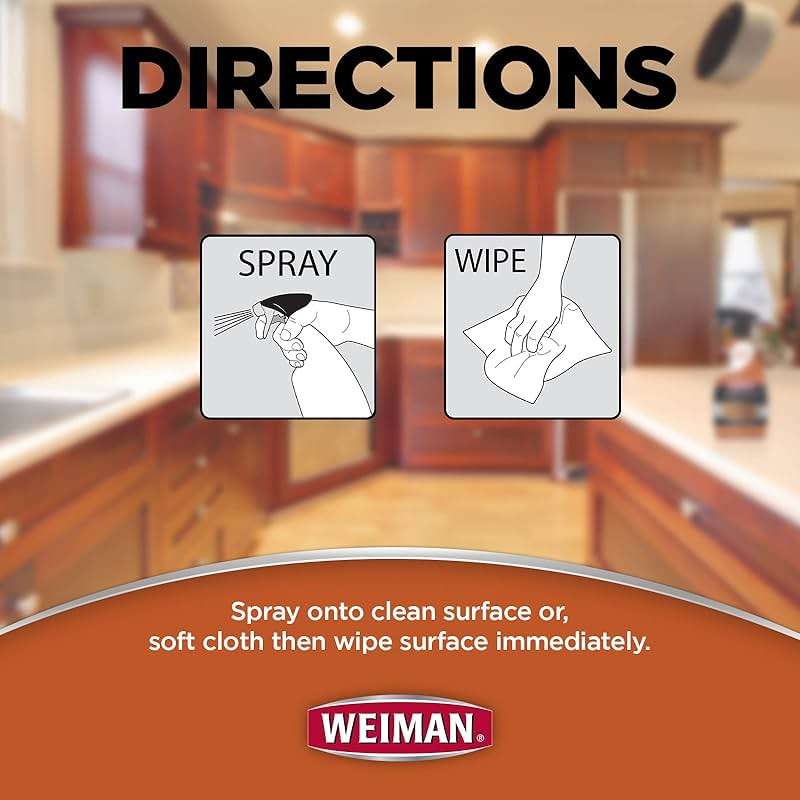 Weiman Cabinet and Wood Cleaner, Shine, Clean and Protect Spray - For Wood Cabinets, Furniture, Tables, Baseboards, Trim and more, 16 oz, 2 PACK with MicroFiber Towel - Image 3