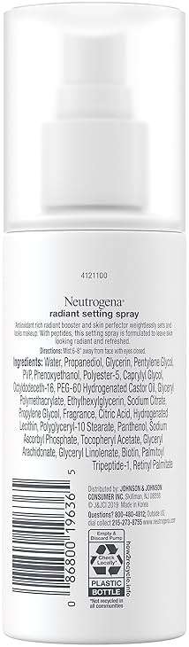 Neutrogena Healthy Skin Radiant Setting Spray, Long-Lasting Face Mist with Antioxidants & Pep-tides, Lightweight Hydrating Formula Locks Makeup for Glowing, Refreshed Skin, 3.4 fl. Oz - Image 8