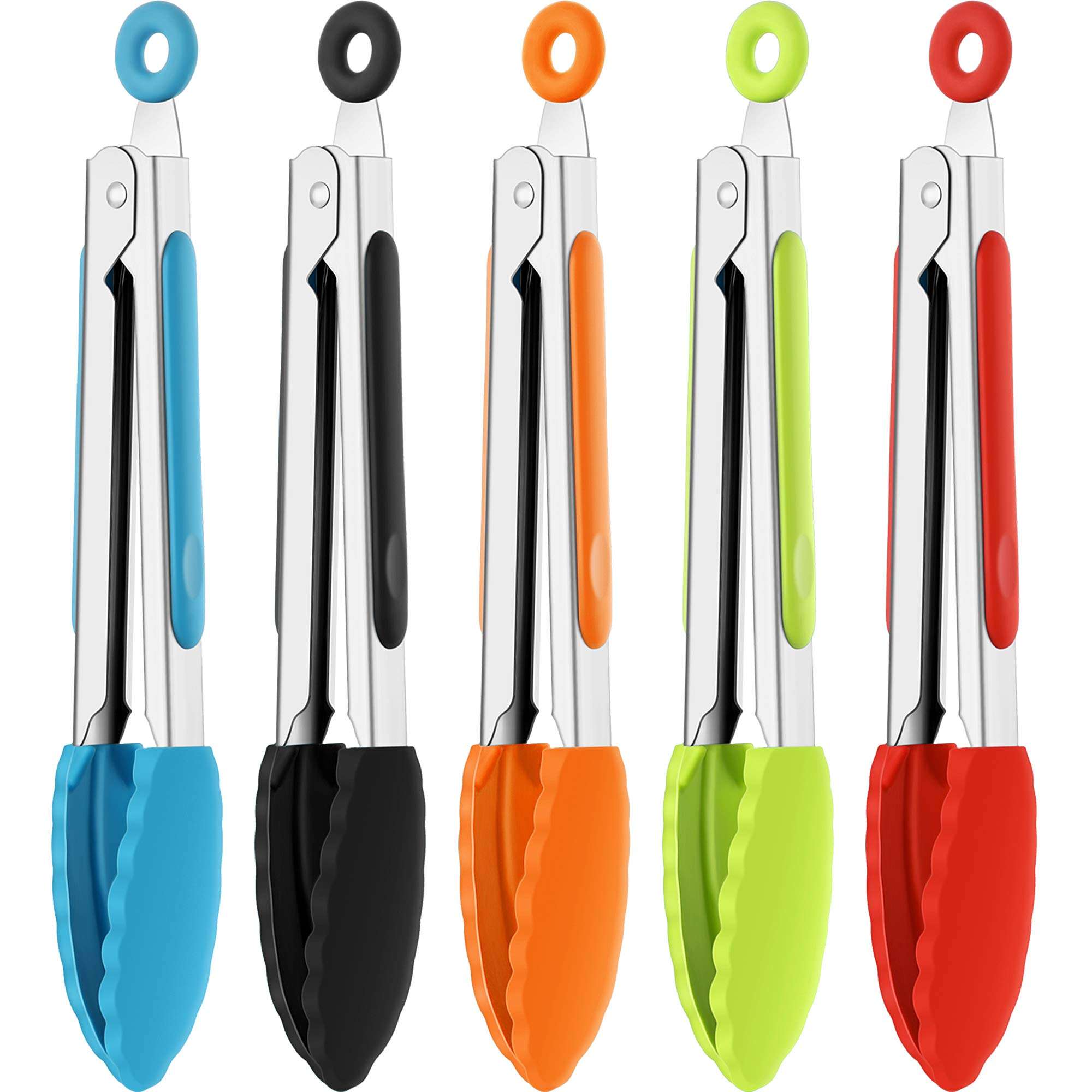 Mudder 5 Pack Mini Kitchen Tongs 7 Inch Silicone Tongs for Cooking Serving BBQ, Small Stainless Steel Food Tong with Silicone Tips for Salad, Bread, Buffet, Party & Kitchen Use(Multi) - Image 1