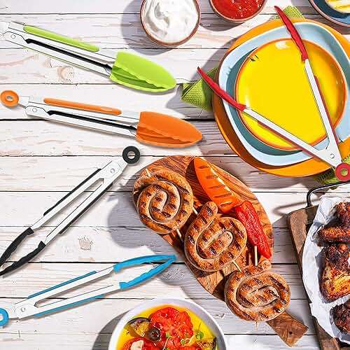 Mudder 5 Pack Mini Kitchen Tongs 7 Inch Silicone Tongs for Cooking Serving BBQ, Small Stainless Steel Food Tong with Silicone Tips for Salad, Bread, Buffet, Party & Kitchen Use(Multi) - Image 6