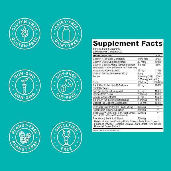 Hair La Vie Live Conscious Clinical Formula Hair Growth Vitamins for Women and Men w/Biotin, Collagen & Saw Palmetto (Pack of 1) - Image 7