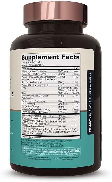 Hair La Vie Live Conscious Clinical Formula Hair Growth Vitamins for Women and Men w/Biotin, Collagen & Saw Palmetto (Pack of 1) - Image 8