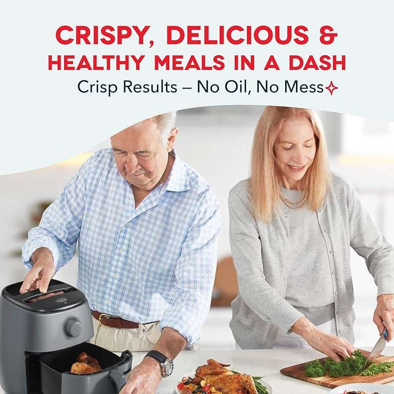 Dash Tasti-Crisp™ Air Fryer - AirCrisp® Technology - Compact Design with Adjustable Temperature Control - Nonstick Fry Basket & Auto Shut-Off Feature - 2.6 Quarts - Cool Grey - Image 4