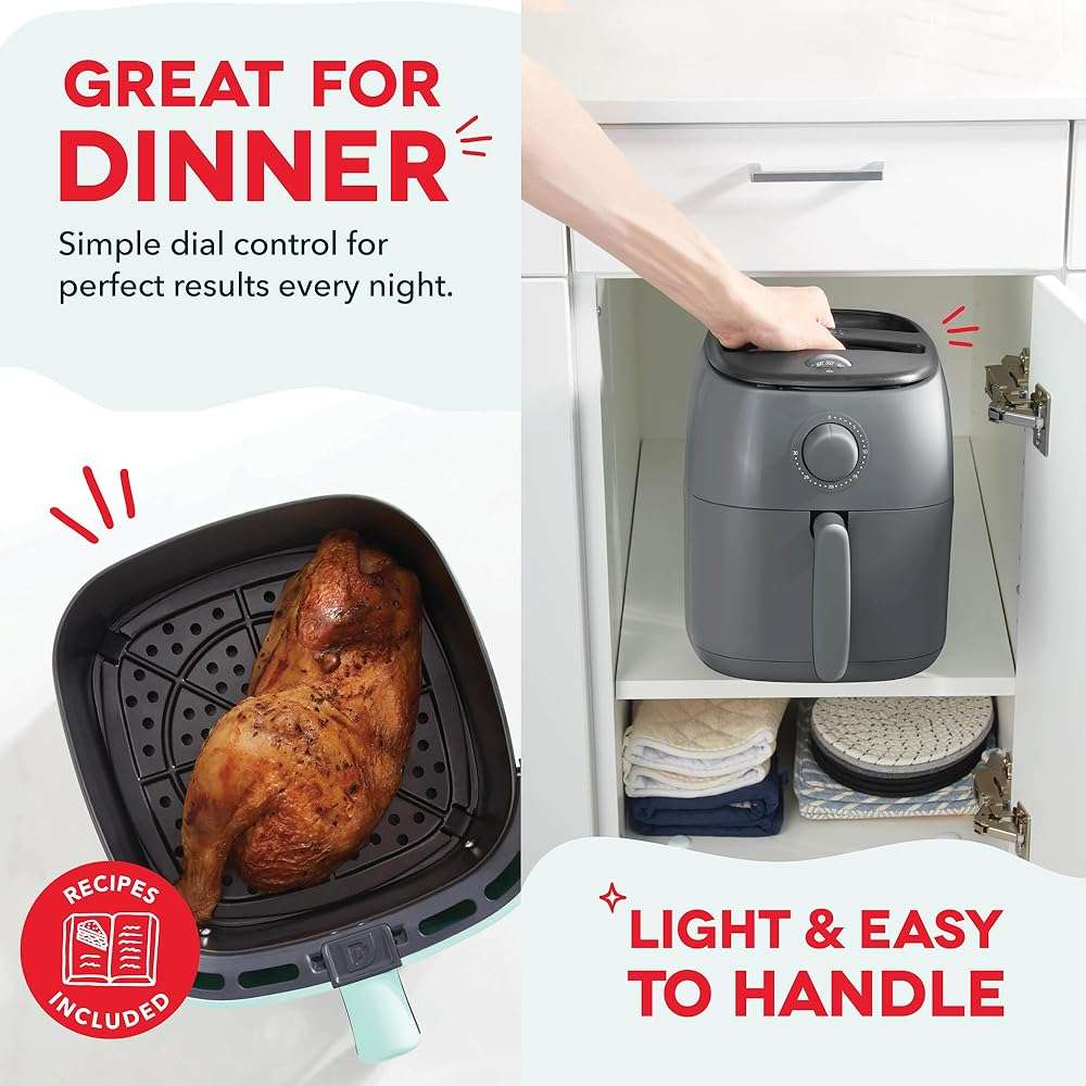 Dash Tasti-Crisp™ Air Fryer - AirCrisp® Technology - Compact Design with Adjustable Temperature Control - Nonstick Fry Basket & Auto Shut-Off Feature - 2.6 Quarts - Cool Grey - Image 5