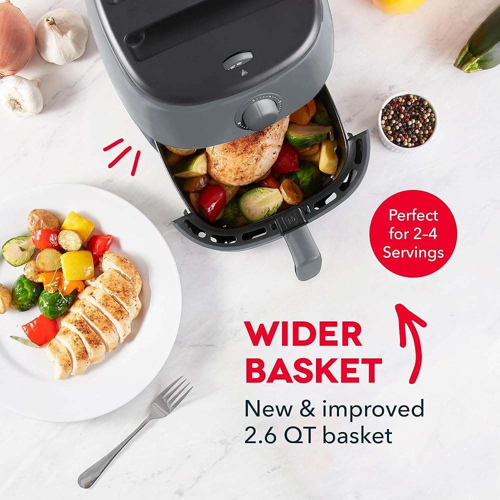 Dash Tasti-Crisp™ Air Fryer - AirCrisp® Technology - Compact Design with Adjustable Temperature Control - Nonstick Fry Basket & Auto Shut-Off Feature - 2.6 Quarts - Cool Grey - Image 7