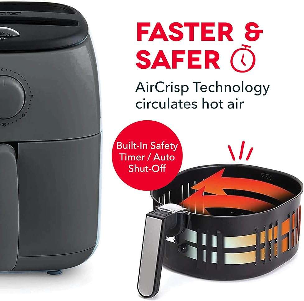 Dash Tasti-Crisp™ Air Fryer - AirCrisp® Technology - Compact Design with Adjustable Temperature Control - Nonstick Fry Basket & Auto Shut-Off Feature - 2.6 Quarts - Cool Grey - Image 8