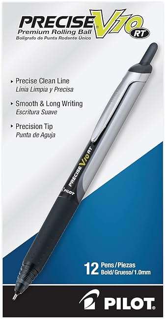 Pilot Precise V10 RT Refillable & Retractable Rolling Ball Pens, Bold Point, Black Ink, 1.0mm, 12-Pack - Image 3
