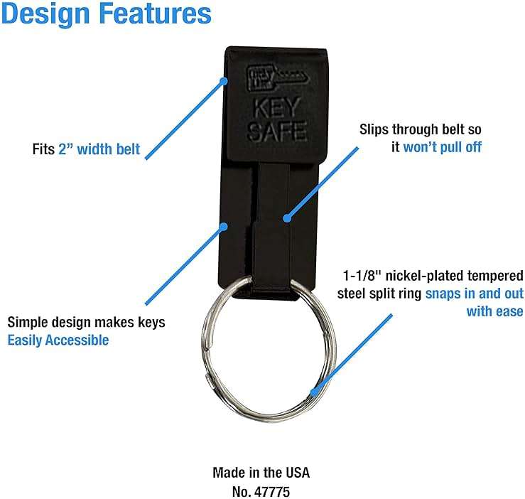 Lucky Line Key Safe Belt Key Ring Holder Slip On, Black Powder Coat, 1/Pk (47701) - Image 3