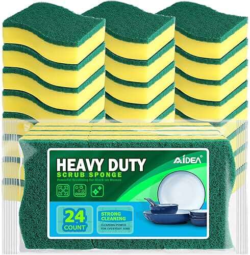 AIDEA Sponges Kitchen, 24 Pack Heavy Duty Dish Sponge, Cleaning Dish Scrubber Sponge for Home and Kitchen, Stink-Free Cleaning Supplies for Pots, Pans - Image 1