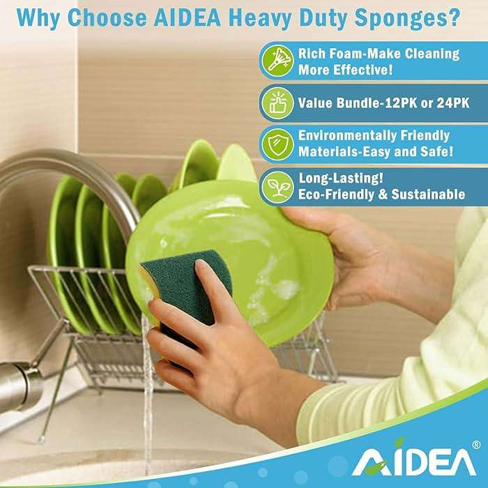 AIDEA Sponges Kitchen, 24 Pack Heavy Duty Dish Sponge, Cleaning Dish Scrubber Sponge for Home and Kitchen, Stink-Free Cleaning Supplies for Pots, Pans - Image 4