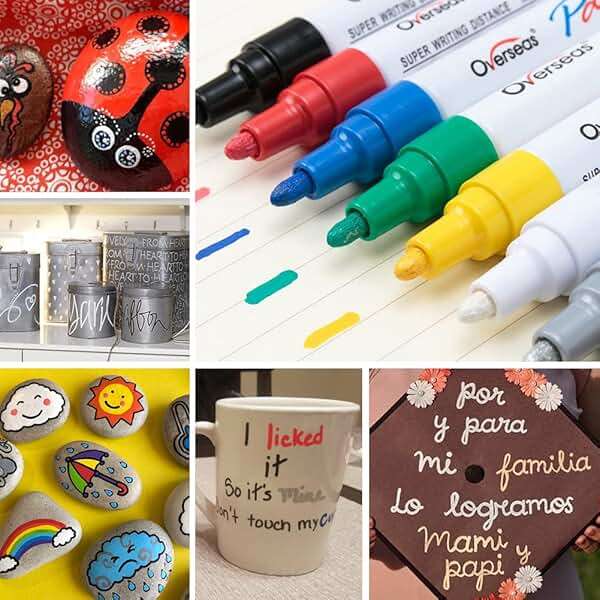 TFIVE Paint Pens Paint Markers on Almost Anything Never Fade Quick Dry and Permanent, Oil-Based Waterproof Marker Pen Set for Rocks Painting, Wood, Fabric, Plastic, Canvas, Glass, Mugs, DIY Craft - Image 3