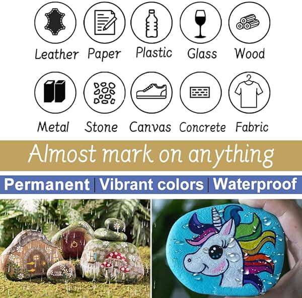 TFIVE Paint Pens Paint Markers on Almost Anything Never Fade Quick Dry and Permanent, Oil-Based Waterproof Marker Pen Set for Rocks Painting, Wood, Fabric, Plastic, Canvas, Glass, Mugs, DIY Craft - Image 6
