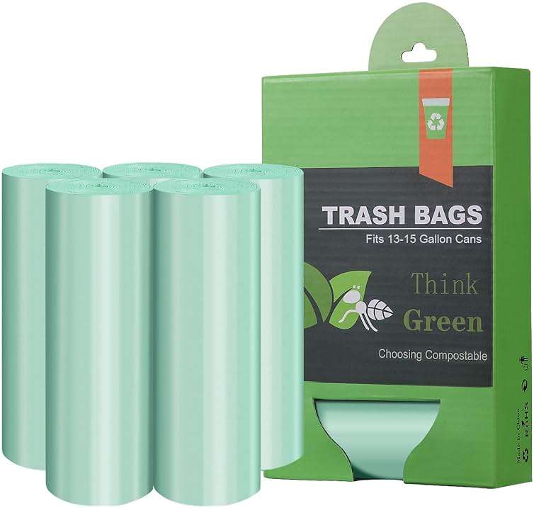 Compostable Trash Garbage bags,AYOTEE 13-15 Gallon Tall Kitchen Trash Bags,Heavy Duty Unscented 1.18Mils 55 Liter,60 Count,Strong Thicken Rubbish Waste Can Liners for Kitchen Garden Home - Image 1