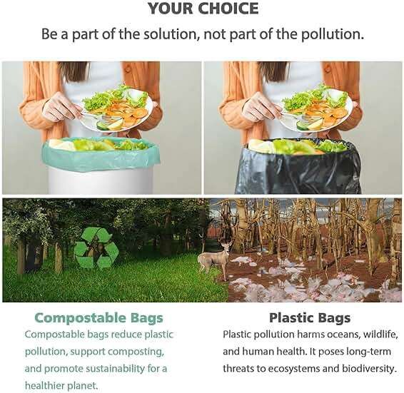 Compostable Trash Garbage bags,AYOTEE 13-15 Gallon Tall Kitchen Trash Bags,Heavy Duty Unscented 1.18Mils 55 Liter,60 Count,Strong Thicken Rubbish Waste Can Liners for Kitchen Garden Home - Image 5