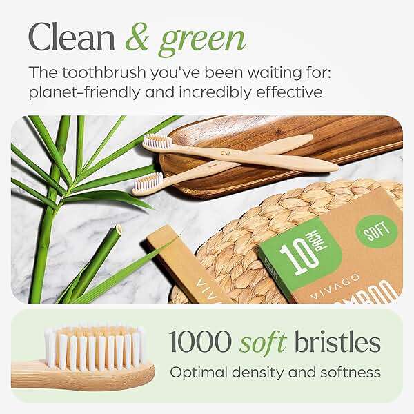 VIVAGO Bamboo Toothbrushes 10 Pack - BPA Free Soft Bristles Toothbrushes, Eco-Friendly, Natural Wooden Toothbrush - Image 2