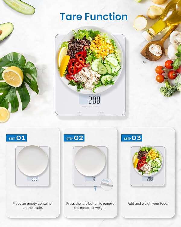 RENPHO Food Scale with Nutritional Calculator, Digital Kitchen Scale for Weight Loss, Smart Food Weight Scale with App for Macro Keto Calorie Cooking, Grams and Ounces, White, 11lb/5kg - Image 8