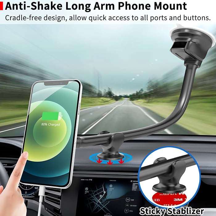 APPS2Car Magnetic Phone Holder for Car, 14-Inch Anti-Shake Windshield Phone Mount for Truck [Flexible Long Arm], Gooseneck Cell Phone Car Mount [6 Strong Magnets] Fit for iPhone & Android Smartphones - Image 2