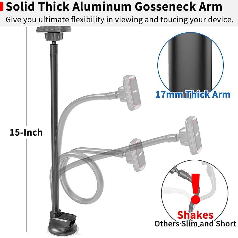 APPS2Car Magnetic Phone Holder for Car, 14-Inch Anti-Shake Windshield Phone Mount for Truck [Flexible Long Arm], Gooseneck Cell Phone Car Mount [6 Strong Magnets] Fit for iPhone & Android Smartphones - Image 3
