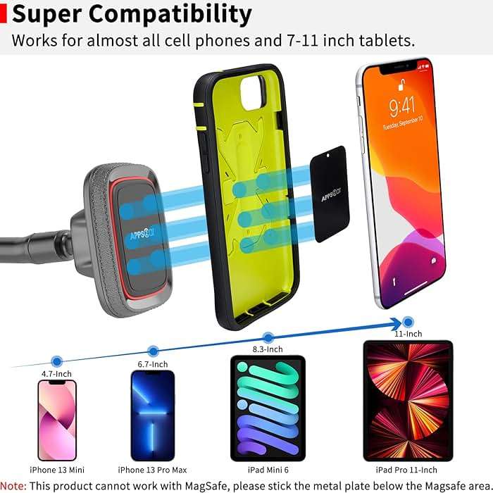 APPS2Car Magnetic Phone Holder for Car, 14-Inch Anti-Shake Windshield Phone Mount for Truck [Flexible Long Arm], Gooseneck Cell Phone Car Mount [6 Strong Magnets] Fit for iPhone & Android Smartphones - Image 7
