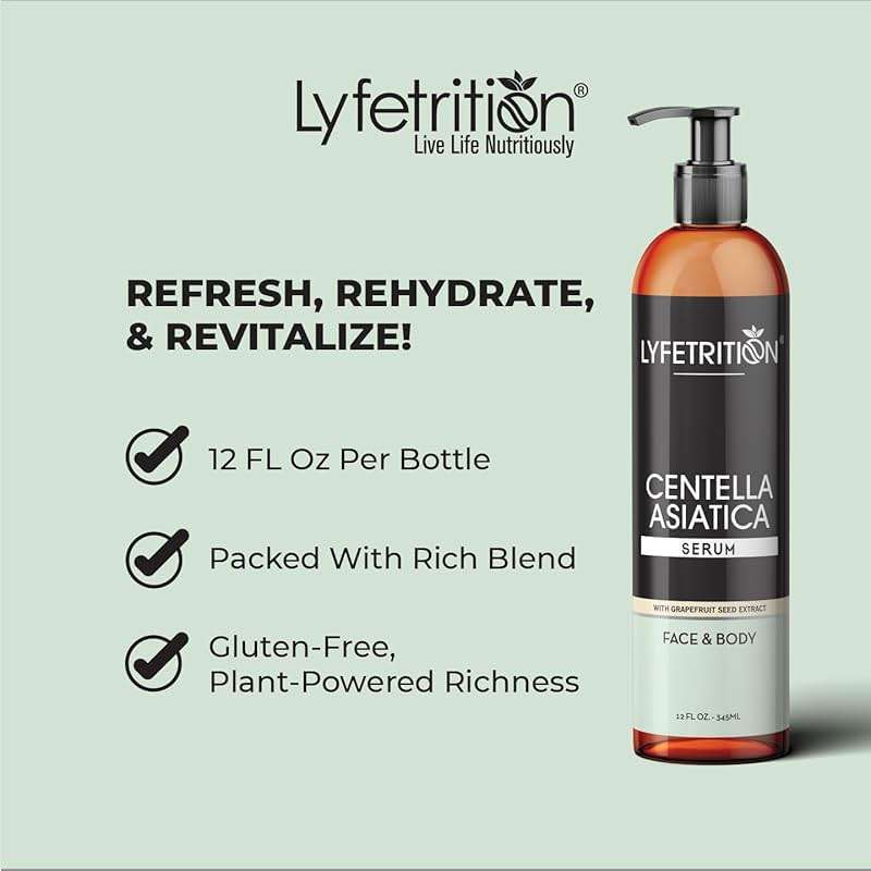 Lyfetrition Centella Asiatica Cica Serum - 12 Fl Oz Large Bottle - Anti-Aging Face Serum for Sensitive Skin Cream - Boosts Collagen Production Younger Skin - Image 2