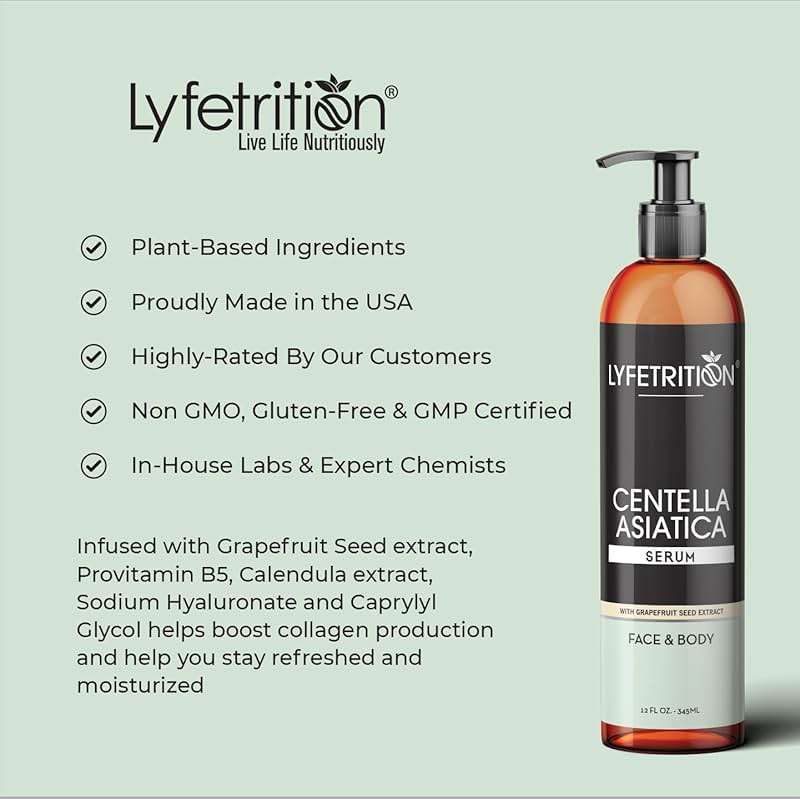 Lyfetrition Centella Asiatica Cica Serum - 12 Fl Oz Large Bottle - Anti-Aging Face Serum for Sensitive Skin Cream - Boosts Collagen Production Younger Skin - Image 3