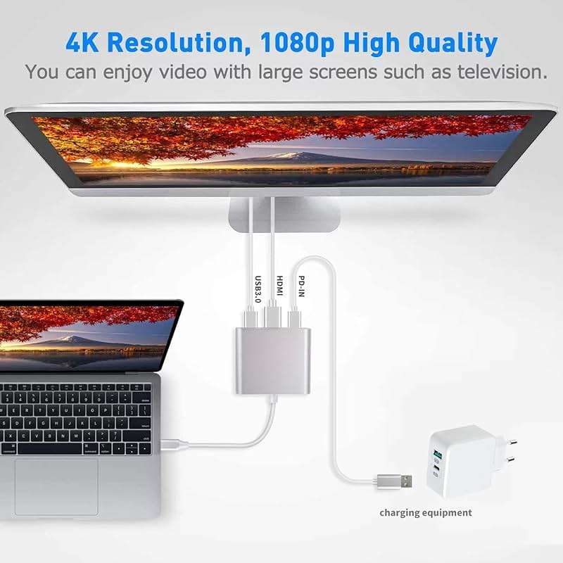 Battony USB C to HDTV Adapter USB Type C Adapter Multiport AV Converter with 4K HDTV Output C Port & 3.0 Fasting Charging Port Compatible for MacBook Pro MacBook Air 2019/2018 iPad Pro 2019 - Image 2