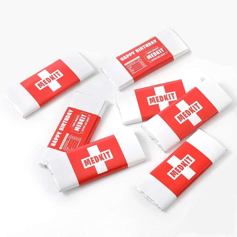 Game Party Supplies Chocolate Bar Medkit Labels With Foil Wrappings For Birthday Party Game Birthday Party Decorations (24+24 Count) - Image 1