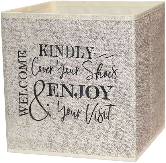 Shoe Cover Box - Welcome Guests to Please Cover Shoes. Indoor Foldable Storage Bin to Fill w/your Favorite Booties. For Homeowner, Real Estate Agent, Realtor Open House Supplies | 1 Beige & Black - Image 1
