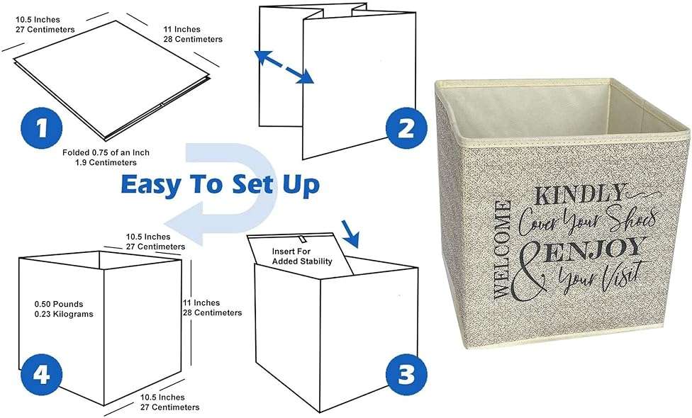 Shoe Cover Box - Welcome Guests to Please Cover Shoes. Indoor Foldable Storage Bin to Fill w/your Favorite Booties. For Homeowner, Real Estate Agent, Realtor Open House Supplies | 1 Beige & Black - Image 5