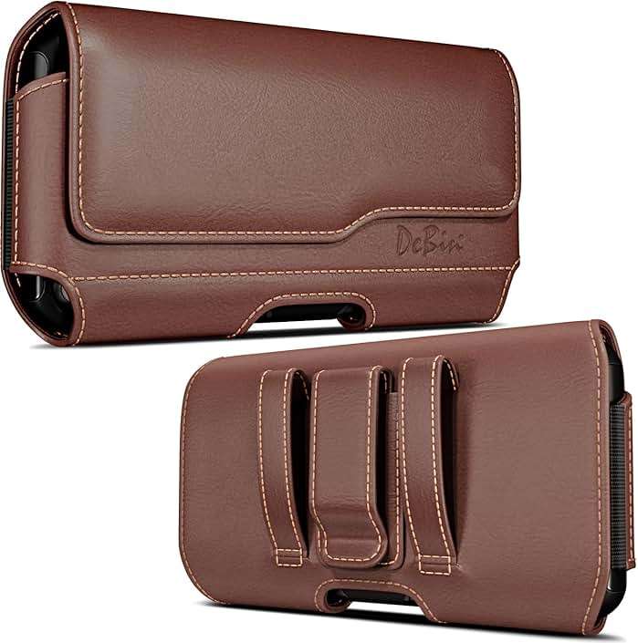 DeBin Holster for iPhone 17 17 Pro 16 Pro 16e 15 15Pro 14 13 12 11 Xs 10 X XR – Cell Phone Belt Holder Case with Clip for Men Women Pouch (Fits Protective Cover on) Brown - Image 1