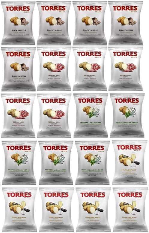 Torres Spanish Papas Fritas Potato Chips 4 Flavor Variety Pack Black Truffle, Mediterranean Herb, Sparkling Wine, Iberico Ham (20) - Image 1