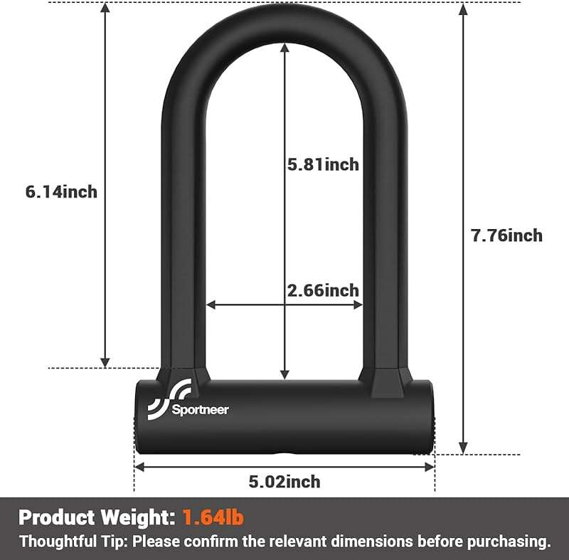 Sportneer Bike Lock: Heavy Duty Anti Theft Bike U Lock with 5ft Security Steel Cable - 17mm Shackle Bicycle U-Locks with 2 Keys & Mounting Bracket for Road Mountain Bike, Size 7.76''x5.02'', 1.64lb - Image 2