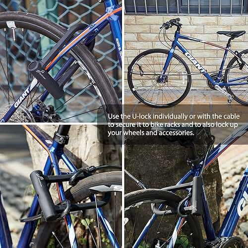 Sportneer Bike Lock: Heavy Duty Anti Theft Bike U Lock with 5ft Security Steel Cable - 17mm Shackle Bicycle U-Locks with 2 Keys & Mounting Bracket for Road Mountain Bike, Size 7.76''x5.02'', 1.64lb - Image 7