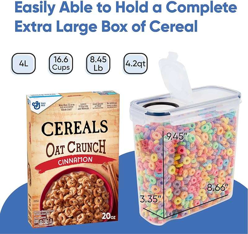 Cereal Containers Storage Set Large (4L,135.2 Oz), Airtight Food Storage Containers for Kitchen & Pantry Organization, Cereal Storage Container Set for Crunchiness, BPA Free Dispenser Keepers (4) - Image 2