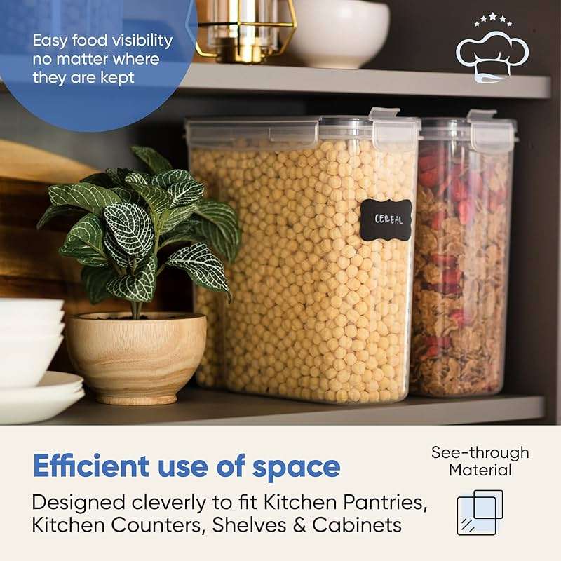 Cereal Containers Storage Set Large (4L,135.2 Oz), Airtight Food Storage Containers for Kitchen & Pantry Organization, Cereal Storage Container Set for Crunchiness, BPA Free Dispenser Keepers (4) - Image 8