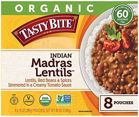 Tasty Bite Organic Vegetarian All Natural Indian Madras Lentils: Lentils, Red Beans, & Spices Simmered in a Creamy Tomato Sauce - 8 ct. (10 oz.) - Image 1