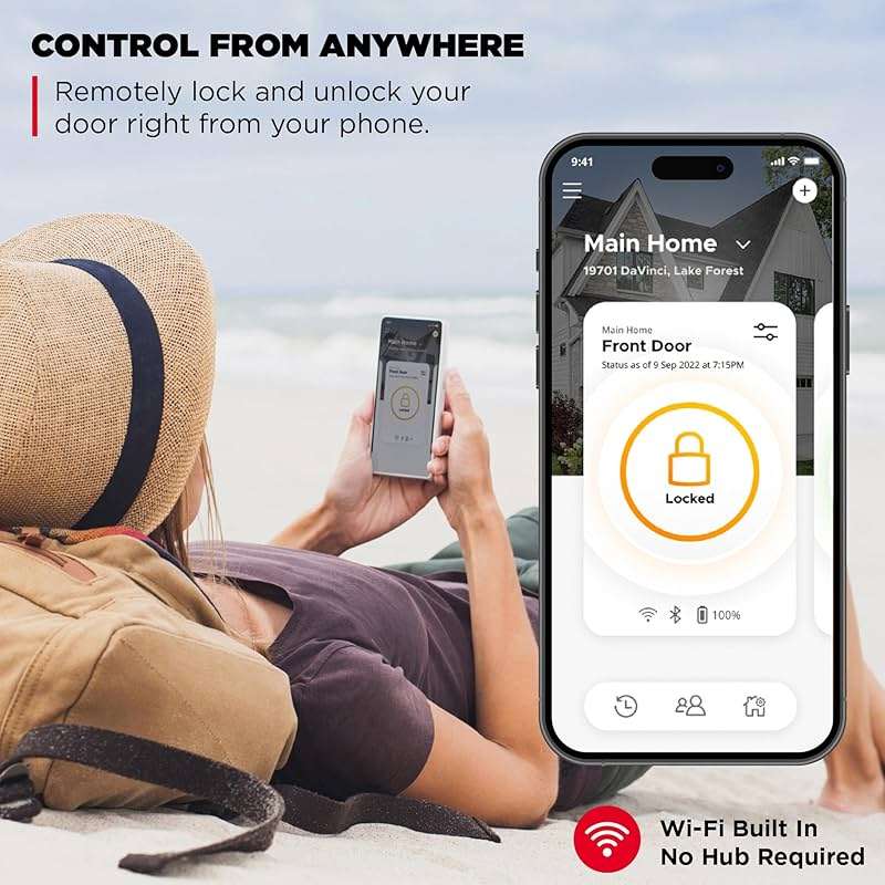 Kwikset Halo Wi-Fi Smart Lock, Keyless Entry Front Door Touchscreen Deadbolt, Matte Black Finish, Grade AAA Certified, UL Listed, Easy Install No Hub, App Control - Image 2
