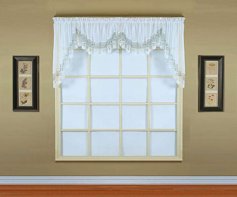 Today's Curtain, Vintage Macramé Organza Swag 38", White/Blue, 58" W x 38" L - Image 9
