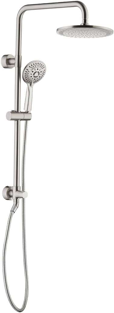 BRIGHT SHOWERS Rain Shower Heads System Including Rainfall Shower Head and Handheld Shower Head with Height Adjustable Holder, Solid Brass Rail, 60 Inch Long Stainless Steel Hose, Brushed Nickel - Image 1