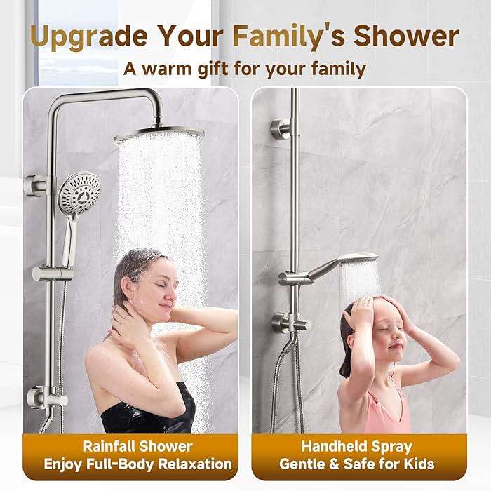 BRIGHT SHOWERS Rain Shower Heads System Including Rainfall Shower Head and Handheld Shower Head with Height Adjustable Holder, Solid Brass Rail, 60 Inch Long Stainless Steel Hose, Brushed Nickel - Image 4