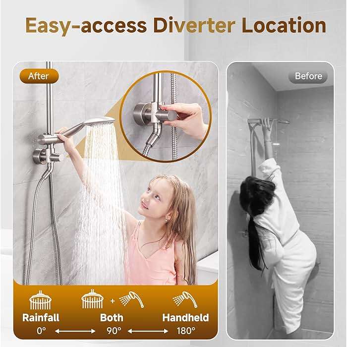 BRIGHT SHOWERS Rain Shower Heads System Including Rainfall Shower Head and Handheld Shower Head with Height Adjustable Holder, Solid Brass Rail, 60 Inch Long Stainless Steel Hose, Brushed Nickel - Image 5