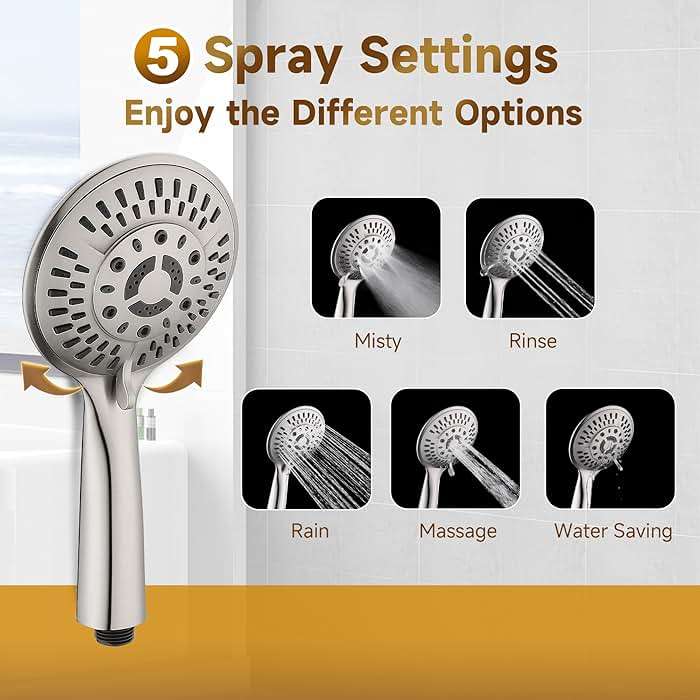 BRIGHT SHOWERS Rain Shower Heads System Including Rainfall Shower Head and Handheld Shower Head with Height Adjustable Holder, Solid Brass Rail, 60 Inch Long Stainless Steel Hose, Brushed Nickel - Image 7